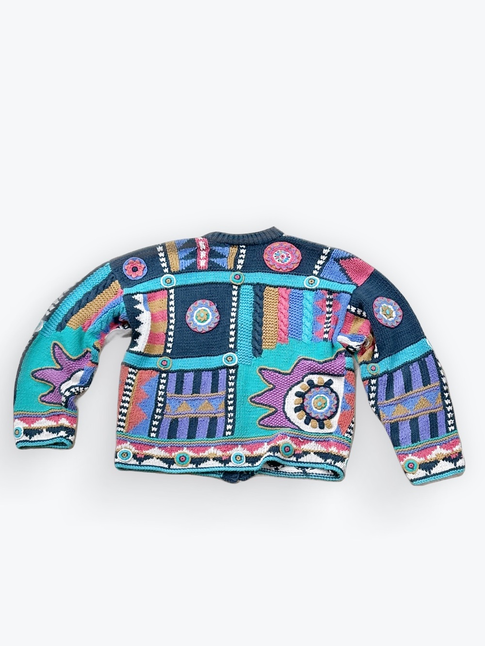 Hand-Knit Patchwork 80s 90s Bold Graphic Quirky Maximalist Oversized Sweater ~ M - Picture 9 of 17